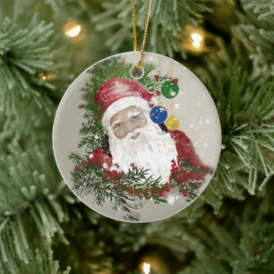 Ornement céramique ronde Père Noël traditionnel