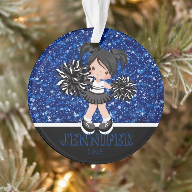Ornement Cheerleader noir et bleu personnalisé (Arbre)