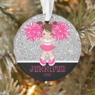 Ornement Cheerleader personnalisé rose et argent