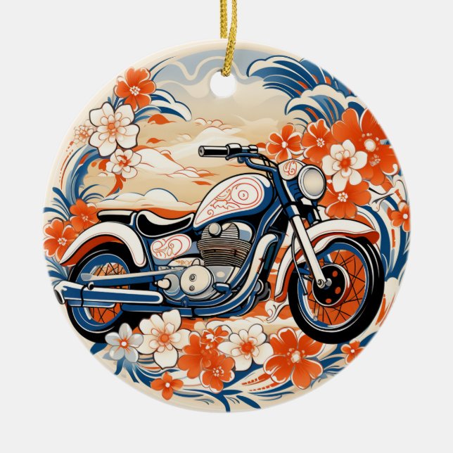 Ornement Chiyogami de moto bleu et rouge (Devant)