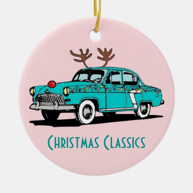 Ornement classique flairé rouge de Noël de voiture (Devant)