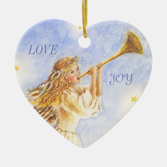 Ornement Coeur de Noël Ange Aquarelle (Devant)