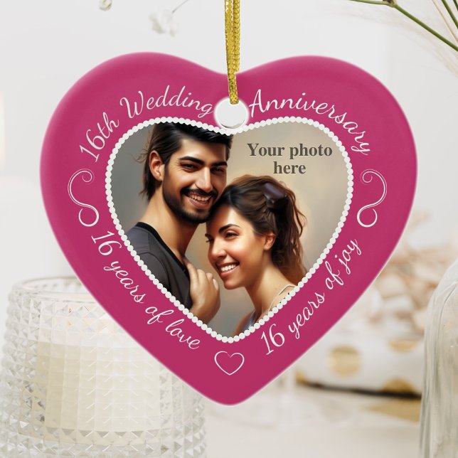 Ornement Cœur En Céramique 16e anniversaire du Mariage Photo (Créateur téléchargé)
