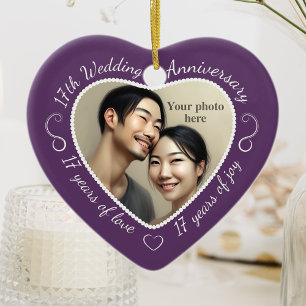 Ornement Cœur En Céramique 17e anniversaire du Mariage Photo du coeur