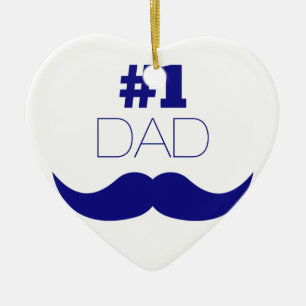 Ornement Cœur En Céramique #1 Papa Blue Mustache