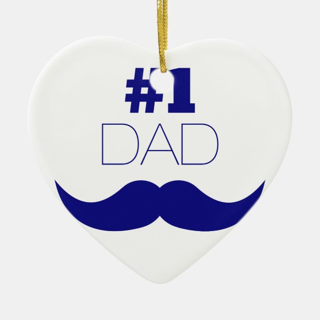 Ornement Cœur En Céramique #1 Papa Blue Mustache (Devant)