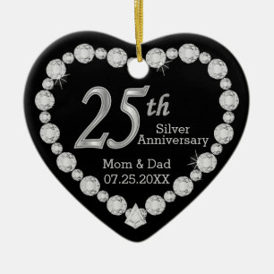 Ornement Cœur En Céramique 25e anniversaire Mariage d'argent Coeur