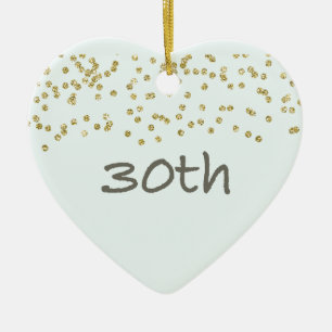 Ornement Cœur En Céramique 30ème Confettis d'anniversaire