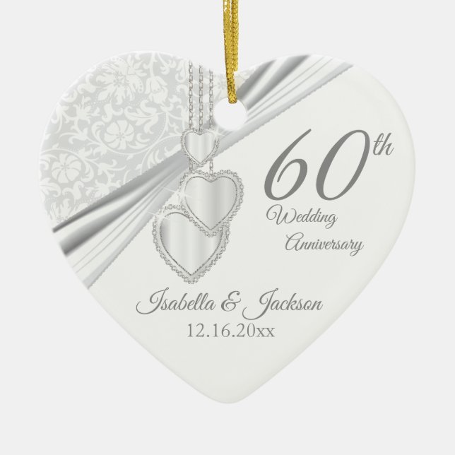 Ornement Cœur En Céramique 60e anniversaire du Mariage Diamond (Devant)