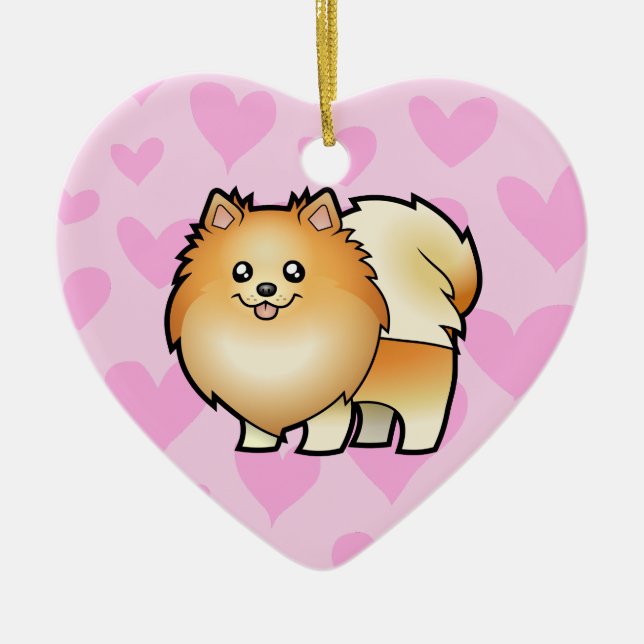 Ornement Cœur En Céramique Amour de Pomeranian (ajoutez votre propre message) (Devant)