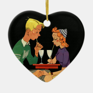 Ornement Cœur En Céramique Amour et romance vintage, adolescents au magasin d