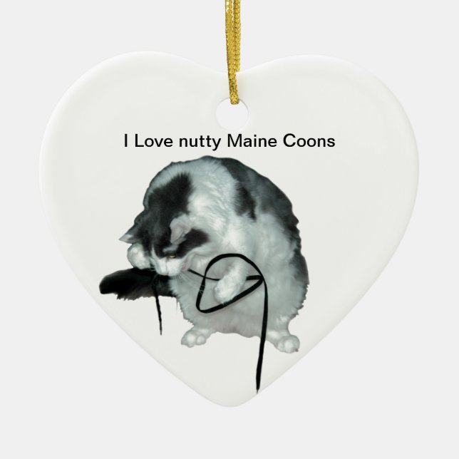 Ornement Cœur En Céramique Amour noix Maine Coons Ornament (Devant)