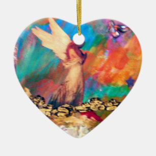 Ornement Cœur En Céramique Ange de l'ornement de souvenir de coeur