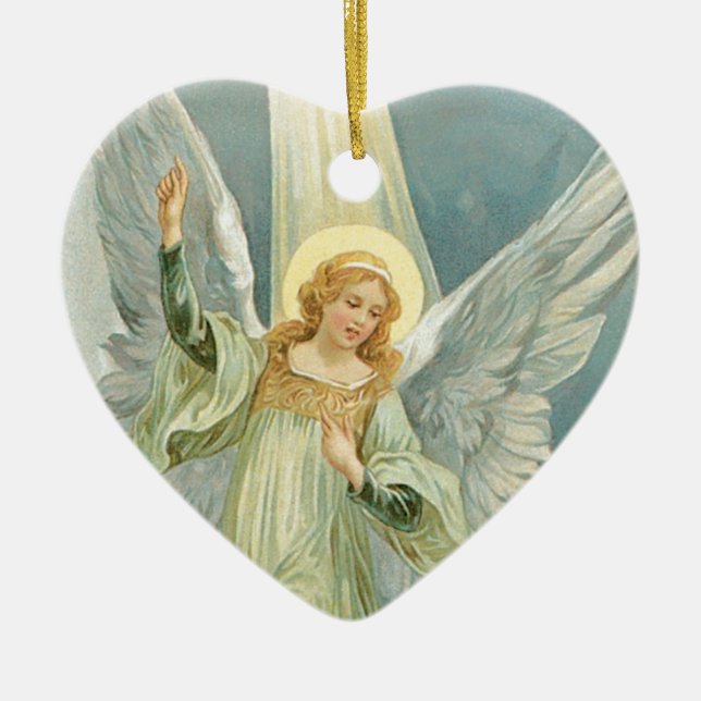 Ornement Cœur En Céramique Ange de Noël (Devant)