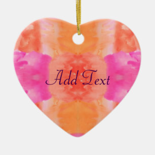 Ornement Cœur En Céramique Aquarelle lunatique orange rose abstraite