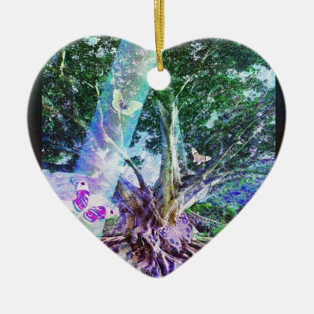 Ornement Cœur En Céramique Arbre de beauté de la vie (Devant)