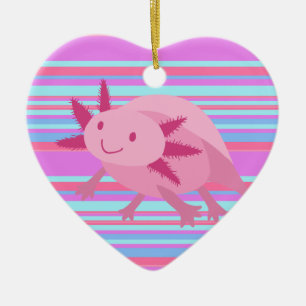 Ornement Cœur En Céramique Axolotl rose mignon albinos