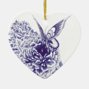 Ornement Cœur En Céramique Baiser papillon