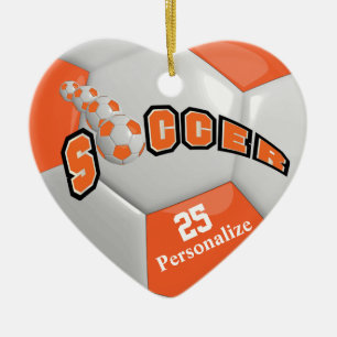 Ornement Cœur En Céramique Balle de football orange   Personnaliser
