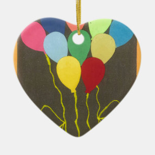 Ornement Cœur En Céramique Ballons d'anniversaire colorés Design graphique