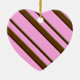 Ornement Cœur En Céramique Bandes de bonbons - chocolat sur rose
