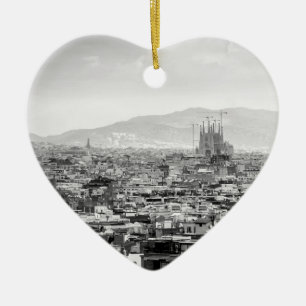 Ornement Cœur En Céramique Barcelone noire et blanche