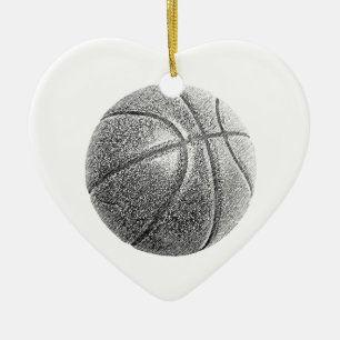 Ornement Cœur En Céramique Basket-ball avec effet crayon