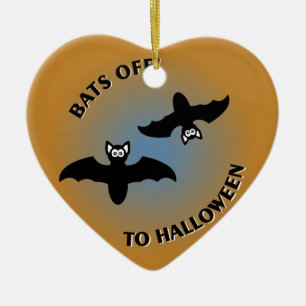 Ornement Cœur En Céramique Bats d'Halloween bleu orange