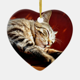 Ornement Cœur En Céramique Beau chat tigré