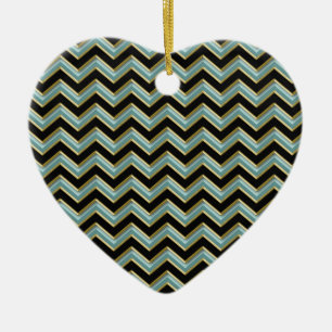 Ornement Cœur En Céramique Black Gold Turquoise ZigZag