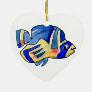 Ornement Cœur En Céramique Bleu Cartoon Papillon Poisson