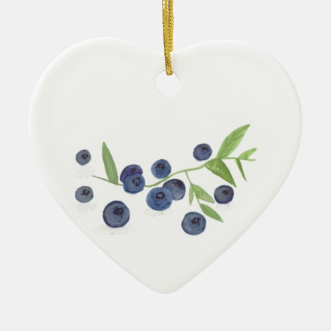 Ornement Cœur En Céramique Blueberries fruits cuisine aquarelle nourriture ru (Devant)