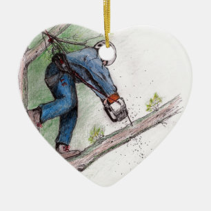 Ornement Cœur En Céramique Bûcheron d'arboriste de chirurgien d'arbre