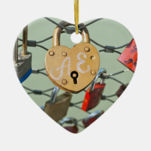 Ornement Cœur En Céramique Cadenas d'amour
