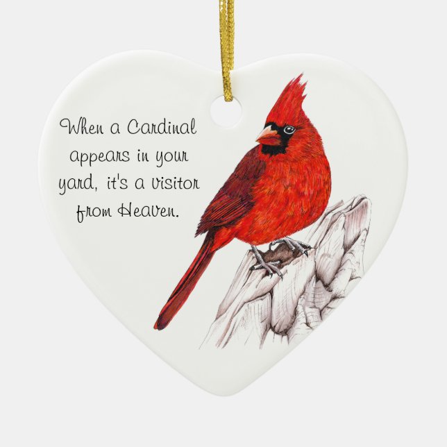 Ornement Cœur En Céramique Cardinal (Devant)
