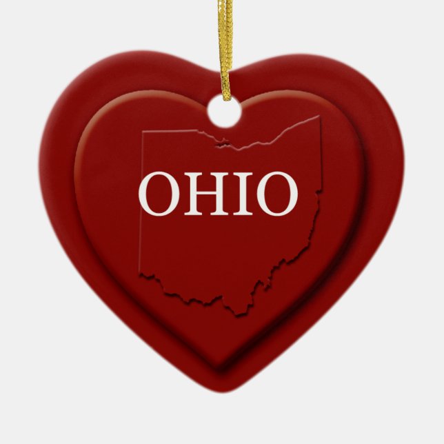 Ornement Cœur En Céramique Carte des coeurs de l'Ohio (Devant)