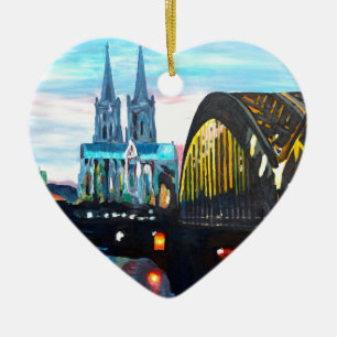 Ornement Cœur En Céramique Cathédrale de Cologne avec Hohenzollernbridge