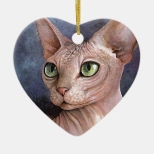 Ornement Cœur En Céramique Chat 578 Sphynx