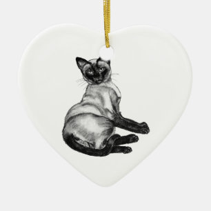 Ornement Cœur En Céramique Chat de Siamese