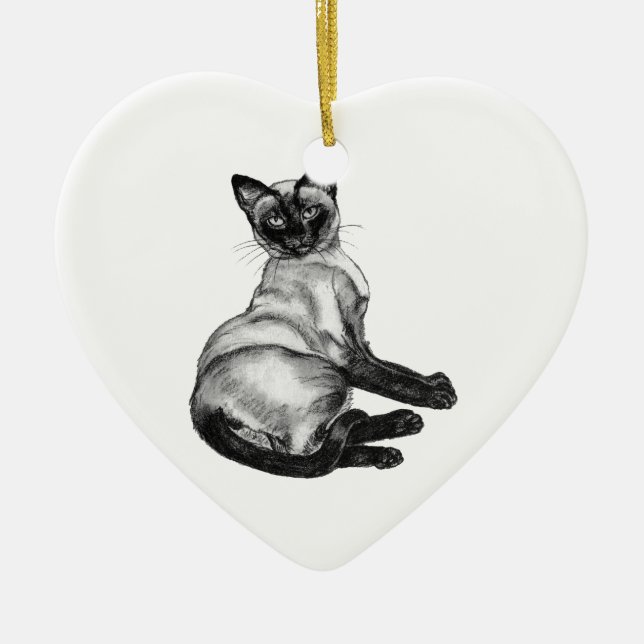 Ornement Cœur En Céramique Chat de Siamese (Devant)