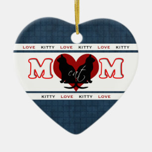 Ornement Cœur En Céramique Chat Maman Kitty Love Double Coeur