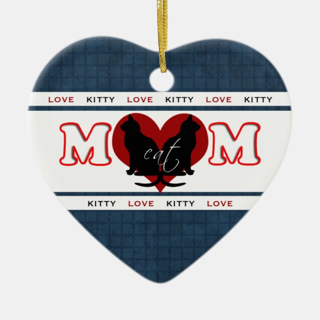 Ornement Cœur En Céramique Chat Maman Kitty Love Double Coeur (Devant)