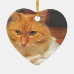 Ornement Cœur En Céramique Chat tigré orange