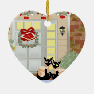 Ornement Cœur En Céramique Chats de Siames de Noël