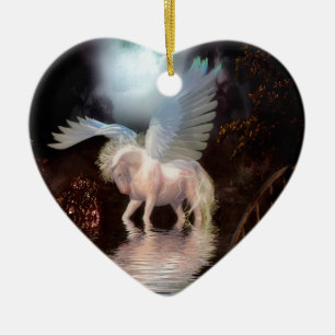 Ornement Cœur En Céramique Cheval blanc d'ange abstrait