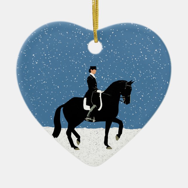 Ornement Cœur En Céramique Cheval neige et neige Noël (Devant)