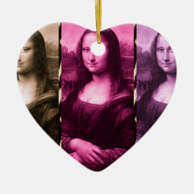 Ornement Cœur En Céramique Chocolat rose violet Poster de animal Mona Lisa (Devant)