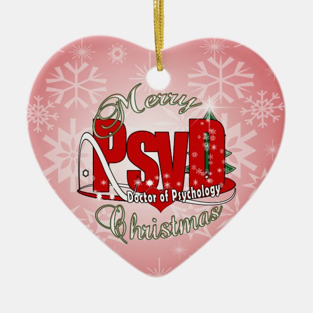 Ornement Cœur En Céramique CHRISTMAS PsyD Docteur en Psychologie (Devant)