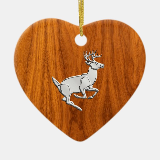 Ornement Cœur En Céramique Chrome Like Running Deer on Fine Teak (Devant)