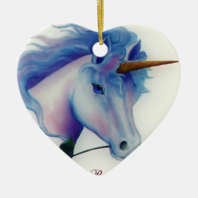Ornement Cœur En Céramique Coeur de licorne (Devant)
